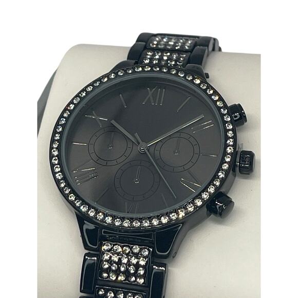 Black Tone Crystal Bracelet Watch Womens Stunning Trendy Fashion Glitz Bezel NWT main image 15